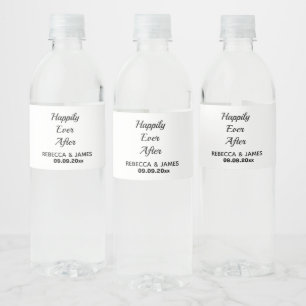 Calligraphy White Happily Ever After Wedding Water Bottle Label