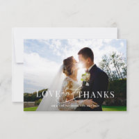 Calligraphy white lettering wedding thank you card