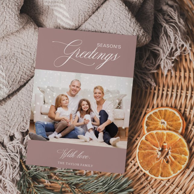 Calligraphy White Pink Season's Greetings Holiday Card (Creator Uploaded)