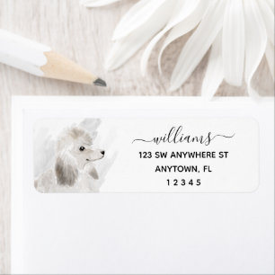 Calligraphy White Poodle Dog Return Address Return Address Label