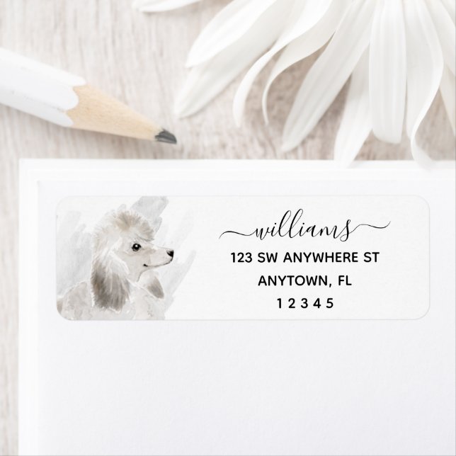 Calligraphy White Poodle Dog Return Address Return Address Label (Insitu)