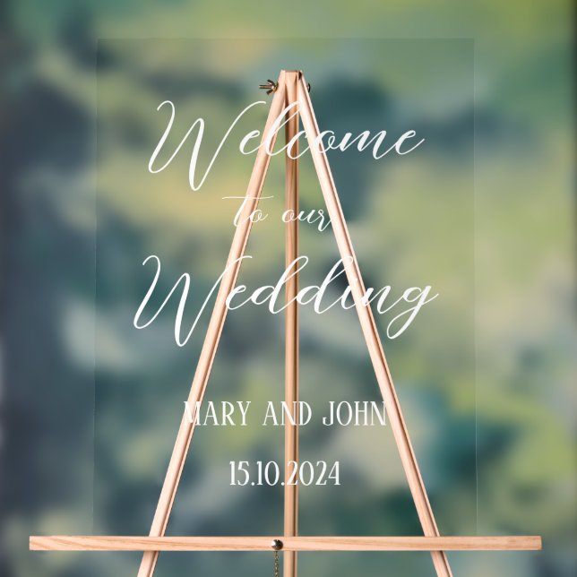 Calligraphy white stylish script wedding welcome acrylic sign (Neutral)