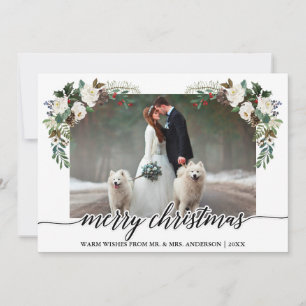 Calligraphy Winter Floral Greenery Wedding Photo Holiday Card