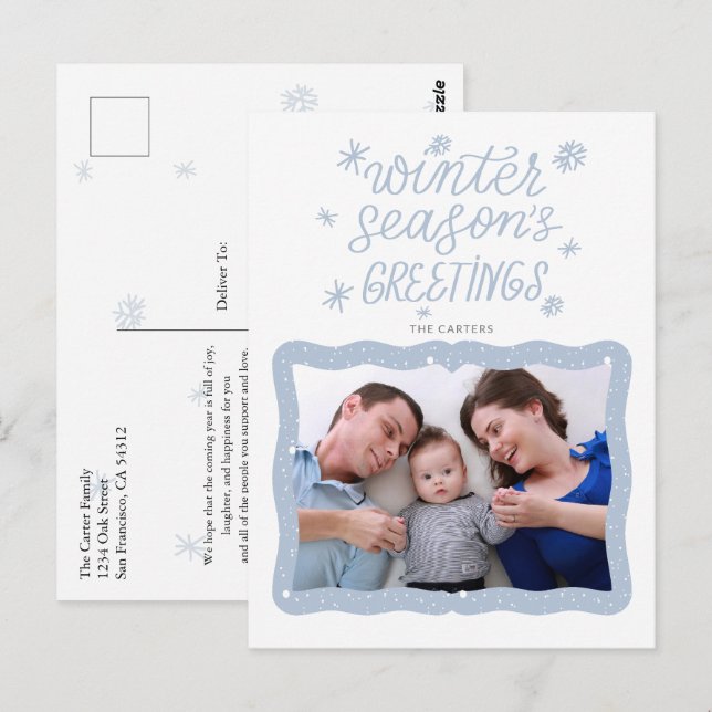 Calligraphy Winter Season Greetings Photo Holiday  Postcard (Front/Back)