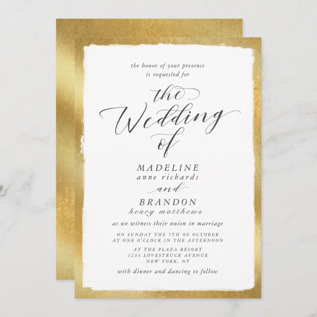 Calligraphy with Gold Edge Classic Luxury Wedding Invitation (Front/Back)