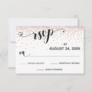 Calligraphy with Hearts, Copper Metallic Confetti RSVP Card