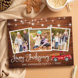 Calligraphy Wood Lights 3 Photo Thanksgiving Truck Postcard