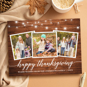 Calligraphy Wood Lights Happy Thanksgiving Postcard