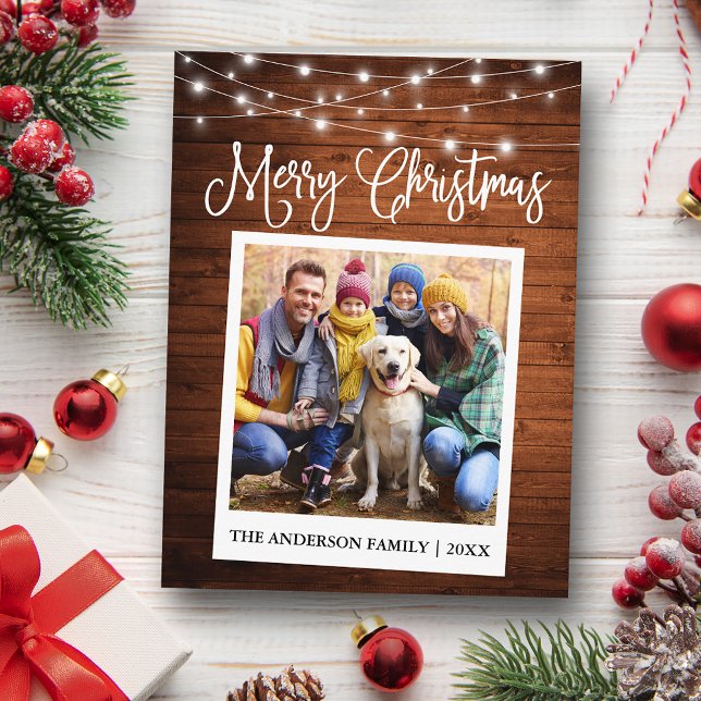 Calligraphy Wood Lights Instant Camera Photo Postcard (Customize to change your personalized text size or text style.)