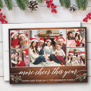 Calligraphy Wood More Cheer This Year 5 Photo  Holiday Card