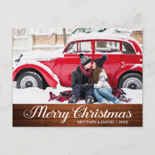 Calligraphy Wood Star Merry Christmas Photo Postcard