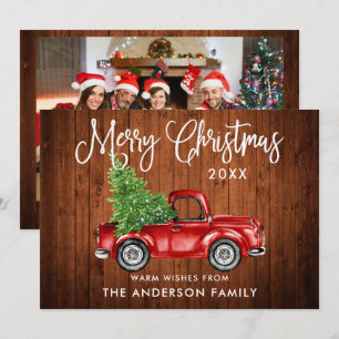 Calligraphy Wood Truck Christmas Photo Back Holiday Card