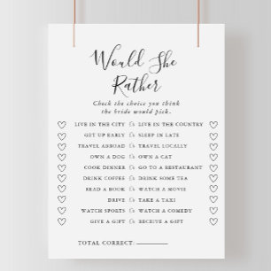 Calligraphy Would She Rather Bridal Shower Game