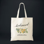 Calligraphy Yellow Floral Bridesmaid Name Tote Bag<br><div class="desc">Modern Elegant Calligraphy,  Watercolor Yellow White Floral Bridesmaid Name Tote Bag</div>