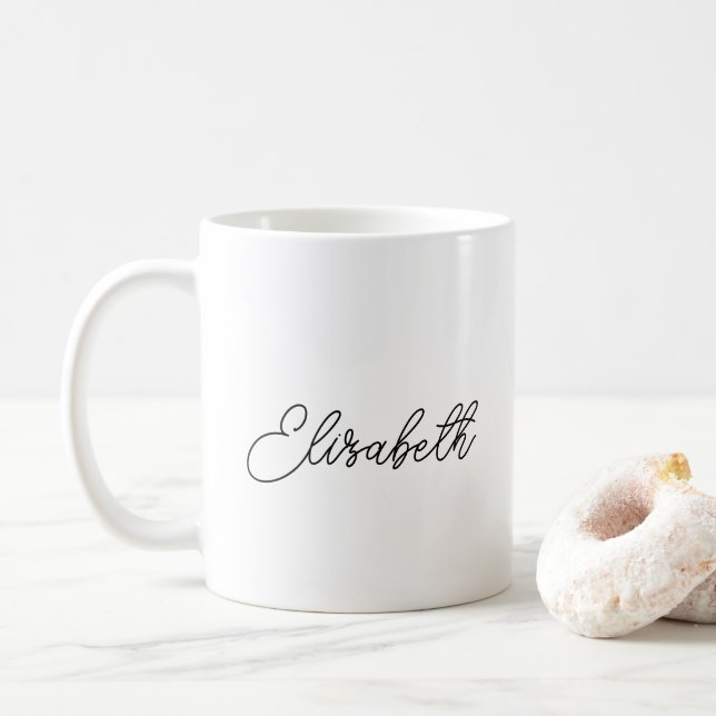 Calligraphy Your Name Here Modern Template Coffee Mug (With Donut)