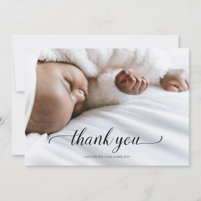 Calligraphy Your Photo New Baby Shower Thank You (Front)