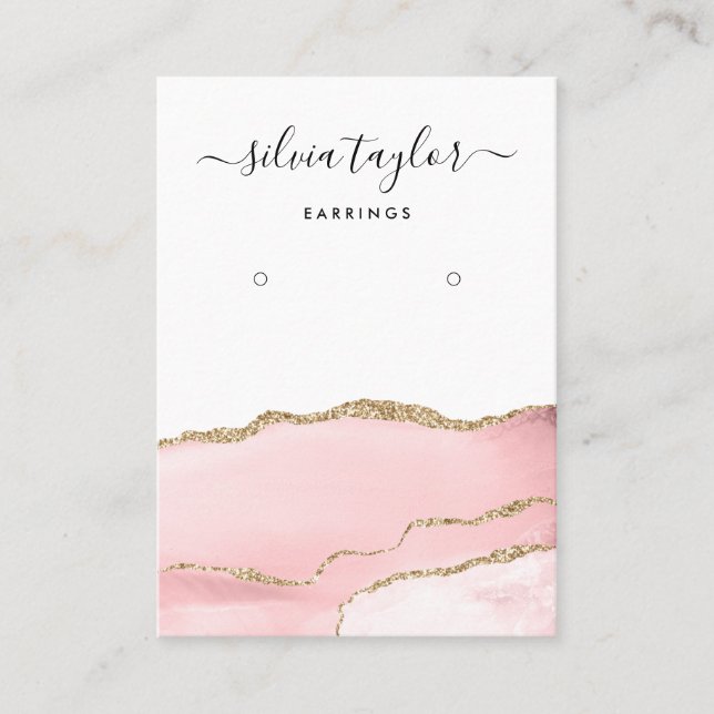 CalligraphyBlush Pink Girly Earring display card (Front)