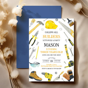 Calling All Builders Construction Tools Birthday  Invitation