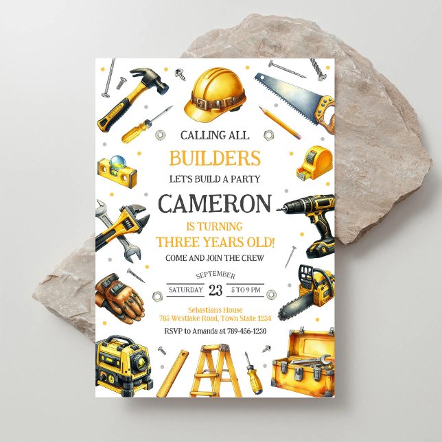 Calling All Builders Construction Tools Birthday Invitation (Creator Uploaded)