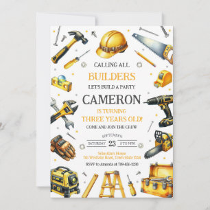 Calling All Builders Construction Tools Birthday Invitation