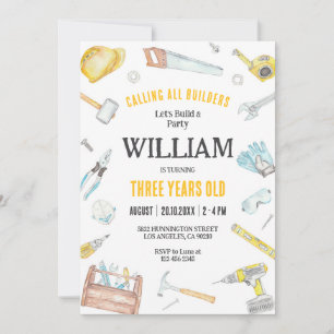 Calling All Builders Kids Boy Birthday Invitation