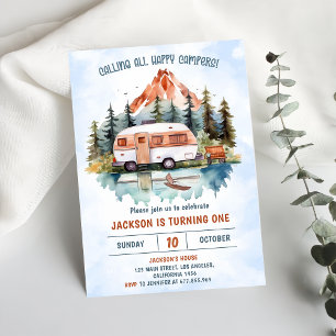 Calling All Campers 1st Birthday Camping Party  Invitation