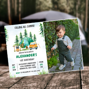 Calling All Campers 1st Birthday Camping Photo  Invitation
