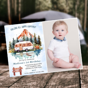 Calling All Campers 1st Birthday Camping Photo Invitation