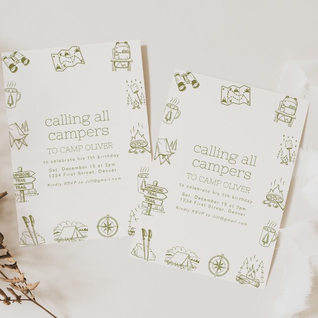 Calling All Campers Kids Birthday Party Invite (Creator Uploaded)