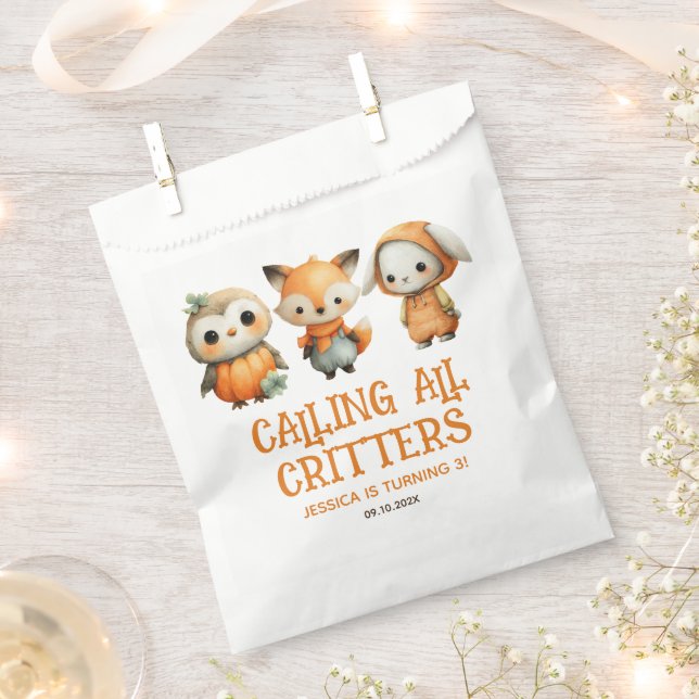 Calling All Critters Woodland Fall Kids' Birthday Favour Bag (Clipped)