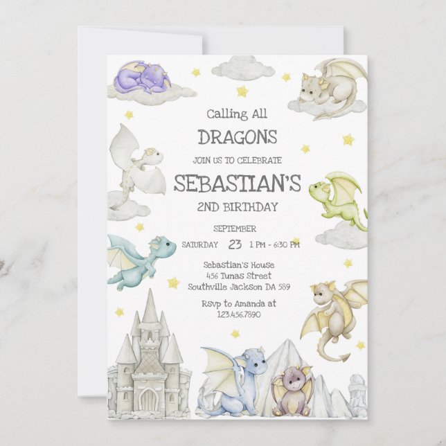 Calling All Dragons Birthday Invitation (Front)