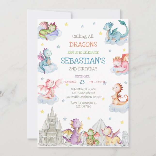 Calling All Dragons Birthday Invitation (Front)