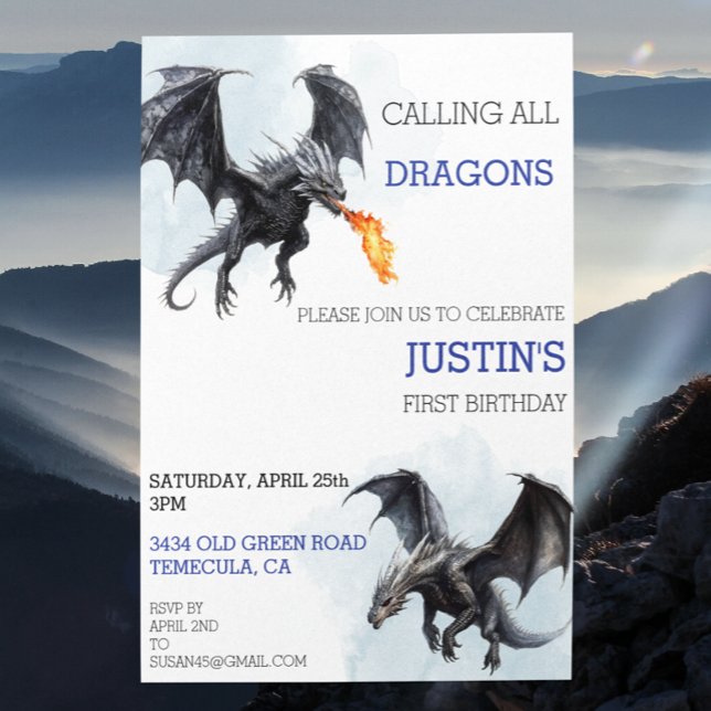Calling All Dragons Birthday Watercolor Invitation (Creator Uploaded)