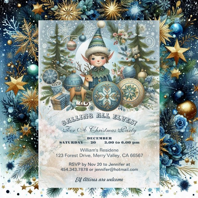 Calling All Elves Snowflake Christmas Party Invite (Calling All Elves Snowflake Christmas Party Invite)