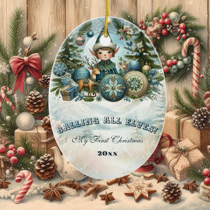 Calling All Elves Snowflake Christmas Party Invite Ceramic Ornament