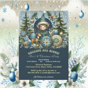 Calling All Elves Snowflakes Hail Christmas Party Invitation