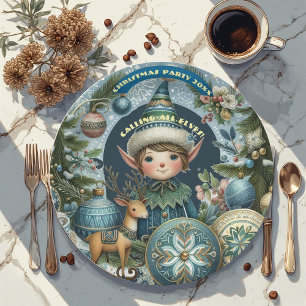 Calling All Elves Snowflakes Hail Christmas Party Paper Plate