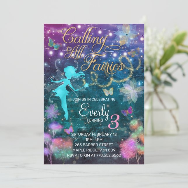Calling all Fairies Birthday Invitation (Standing Front)