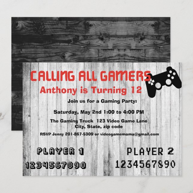 Calling All Gamers A Video Game Birthday Party Invitation (Front/Back)