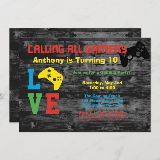 Calling All Gamers Birthday Party Invitation (Front/Back)