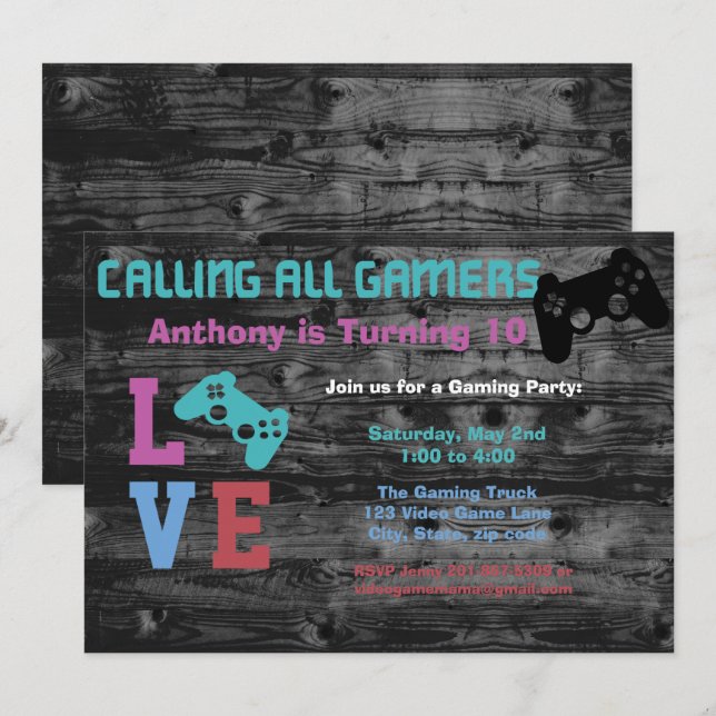 Calling All Gaming Girls Birthday Party Invitation (Front/Back)