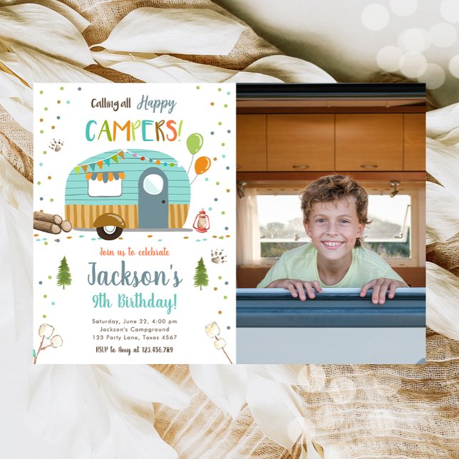 Calling All Happy Campers Camping Boy Birthday Inv Invitation (Creator Uploaded)