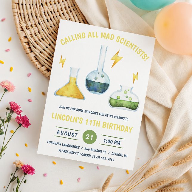 Calling all Mad Scientists! Science Birthday Party Invitation (Creator Uploaded)