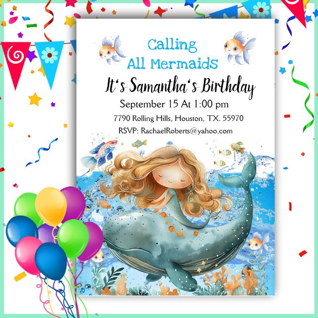 Calling All Mermaids Girl Birthday  Invitation (Creator Uploaded)