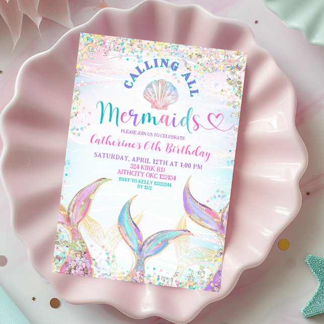 Calling All Mermaids Girl Birthday Invitation. Invitation (Creator Uploaded)