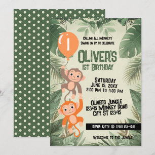 Calling All Monkeys 1st Birthday Invitation