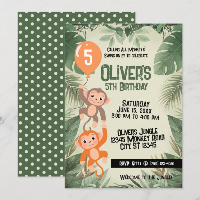 Calling All Monkeys Birthday Invitation  (Front/Back)
