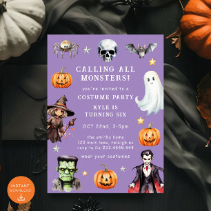 Calling All Monsters Costume Halloween Birthday Invitation