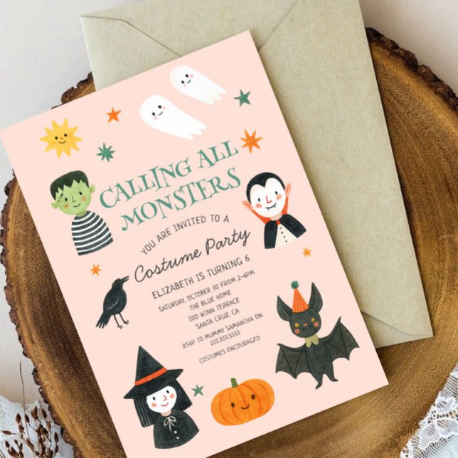 Calling All Monsters Cute Halloween Birthday Invitation (Creator Uploaded)