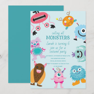 Calling All Monsters Halloween Birthday Invitation